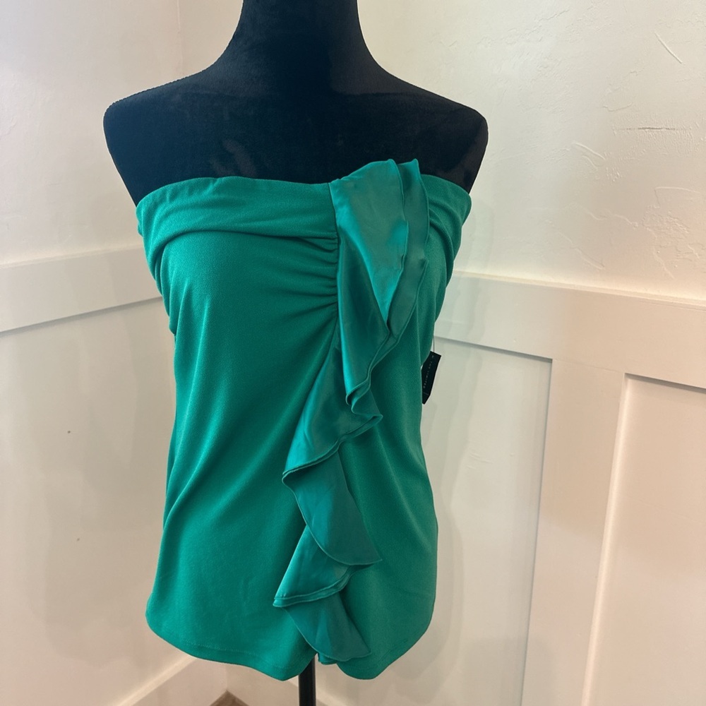 Chic Teal‎ Ruffle strapless Blouse